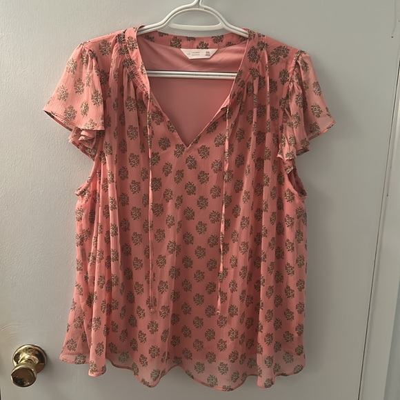 NWOT LC Lauren Conrad Tie Front Ruffled V-neck Top - Picture 1 of 14